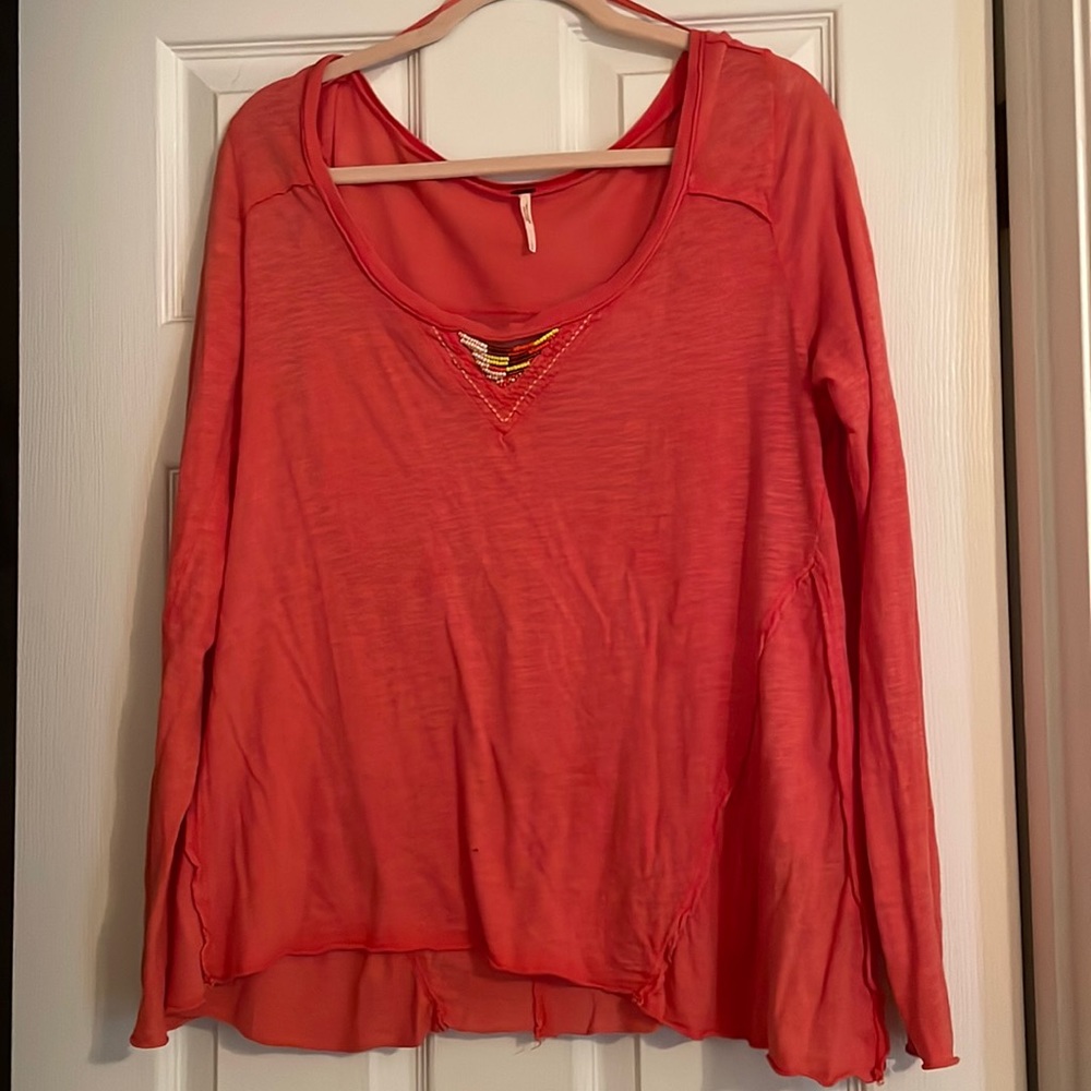 Free People Long Sleeve Orange Top with Bead Detailing